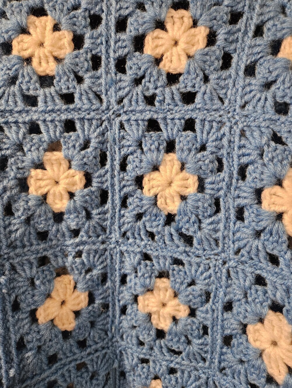 VTG Handmade Granny Square Crochet Cardigan Blue White Oversized OS - Picture 7 of 13